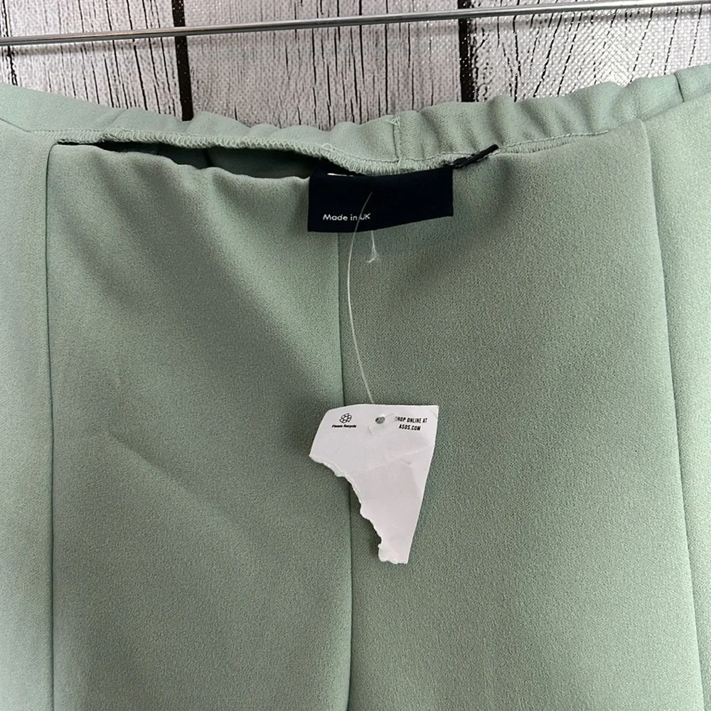 ASOS DESIGN jersey suit low rider baby kick flare pants in sage size 12p